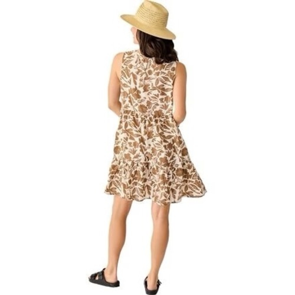 Carve Designs Nellie Linen Mini Dress Rum Brown Floral Tiered w/ Pockets S - Picture 2 of 9